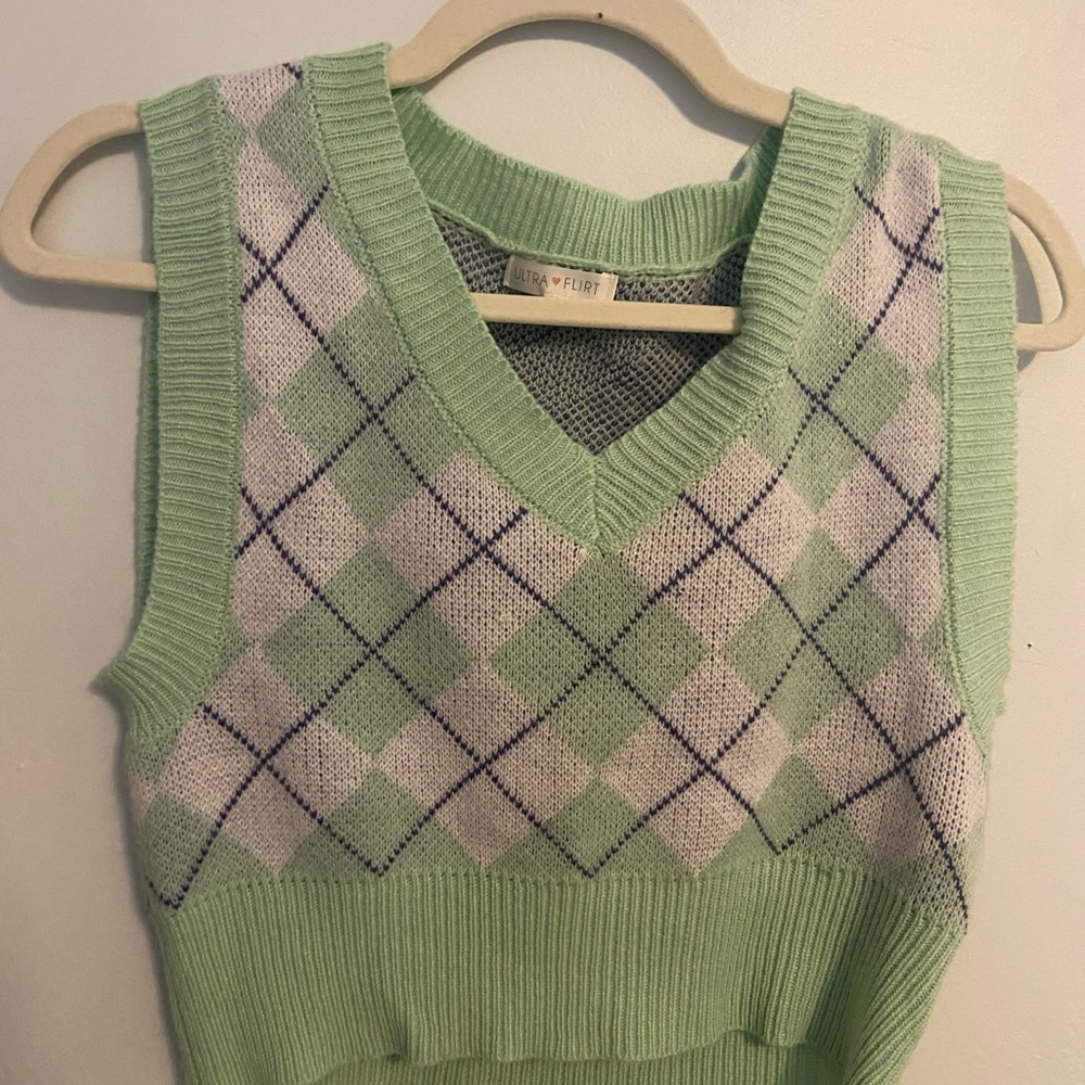 Ultra Flirt Mint and Navy Knit Sweater Vest